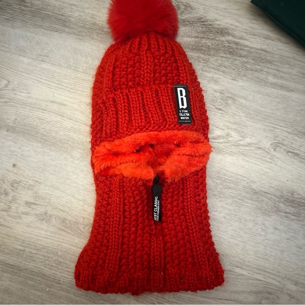 Cozy Red Knit Hat with Pom Pom